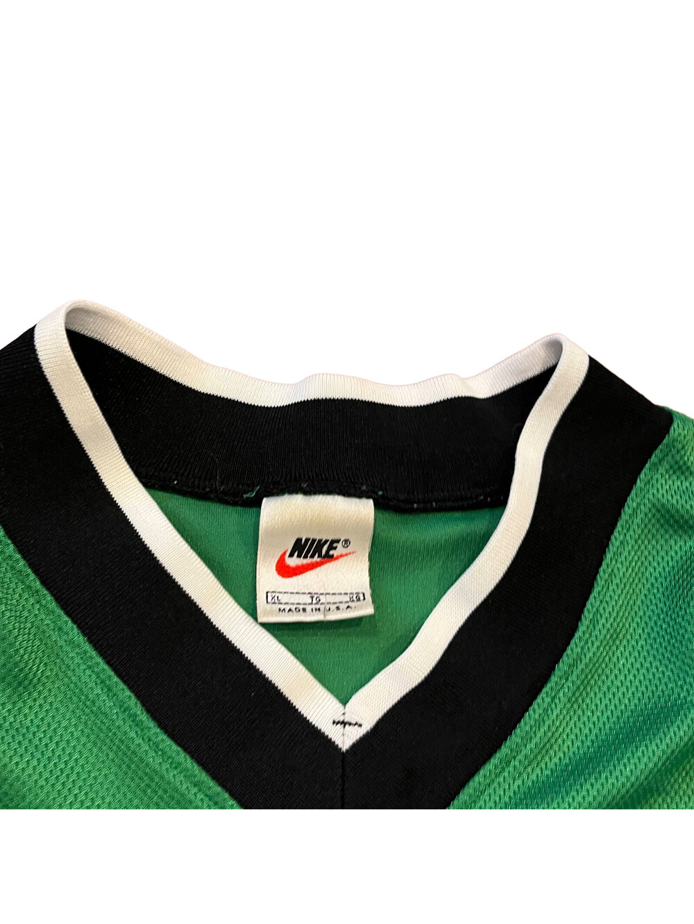 Vtg 90s Nike Soccer Jersey Size XL Green Black Stripe Big Swoosh 90s Made In USA - Picture 3 of 4